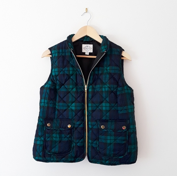Green Plaid Puffer Vest 